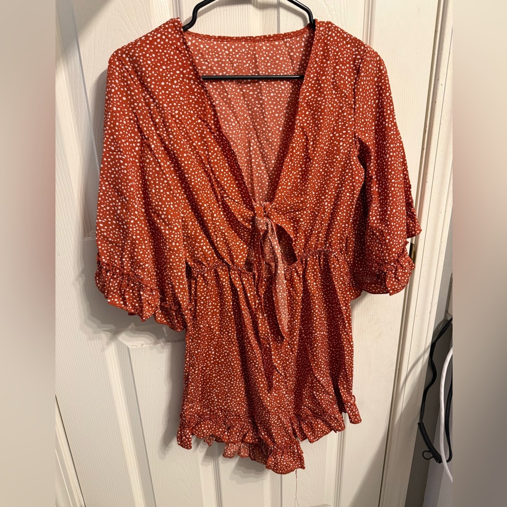 Rust Polka Dot Ruffle Romper